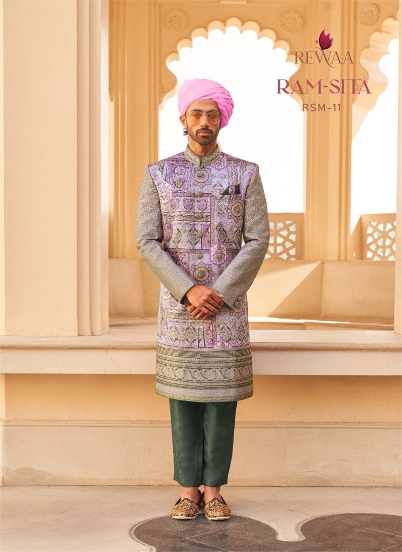 Grey Multi Colour Ram-Sita By Rewaa Designer Wedding Wear Sherwani Manufacturers RSM-11